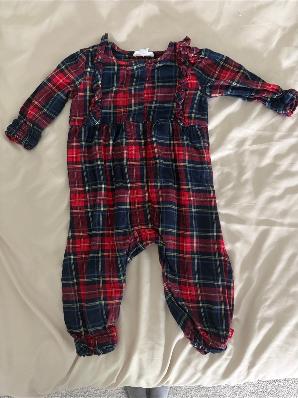 Magnetic Me Red & Navy Plaid Ruffle-Trim Baby One-Piece